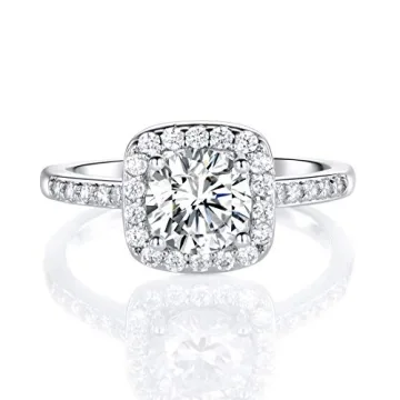 Stunning 18K White Gold Plated Cubic Zirconia Halo Promise Ring for Women