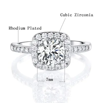 18K White Gold Plated Cubic Zirconia Halo Promise Ring
