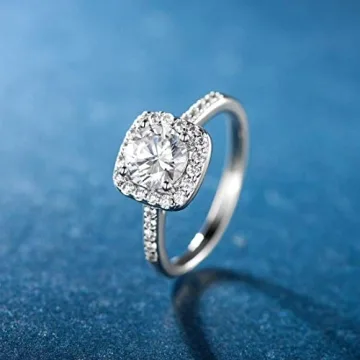 18K White Gold Plated Cubic Zirconia Halo Promise Ring