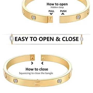 RIMRIVA Gold Bangle Bracelets for Women Love Gifts Clover Bracelet Stainless Steel Crystal Jewelry Birthday Graduation Her Anniversary Wedding Christmas Gifts Mom Wife Girlfriend Best Friend