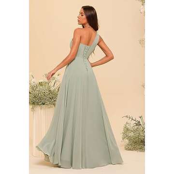 Elegant One Shoulder Bridesmaid Dress with Pockets
