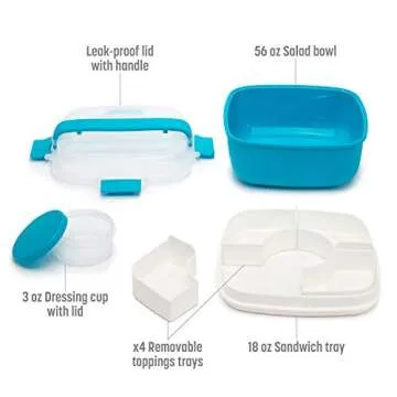 Goodful Stackable Lunch Box Container, Bento Style Food Storage with Removeable Compartments for Sandwich, Snacks, Toppings & Dressing, Leak-Proof and Made without BPA, 56-Ounce, Blue