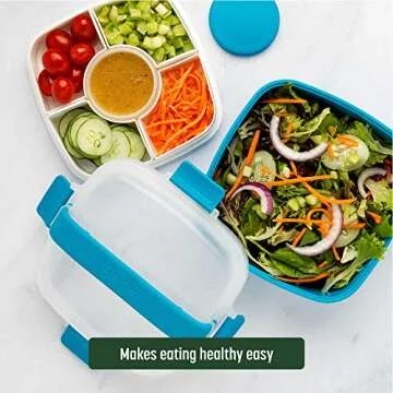 Goodful Stackable Lunch Box Container, Bento Style Food Storage with Removeable Compartments for Sandwich, Snacks, Toppings & Dressing, Leak-Proof and Made without BPA, 56-Ounce, Blue