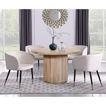 Meridian Furniture Oakhill Modern Dining Table - Fluted Wood Design with Gold Base