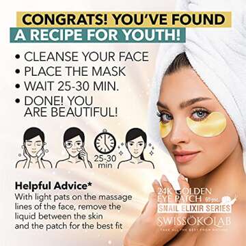 SWISSÖKOLAB Under Eye Patches For Puffy Eyes 24k Gold Eye Mask Dark Circles And Puffiness Collagen Eye Gel Pads Moisturizing & Reducing Wrinkles Anti-Aging Hyaluronic Acid (Snail Series)