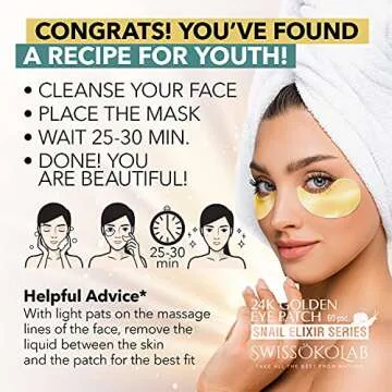 SWISSÖKOLAB Under Eye Patches For Puffy Eyes 24k Gold Eye Mask Dark Circles And Puffiness Collagen Eye Gel Pads Moisturizing & Reducing Wrinkles Anti-Aging Hyaluronic Acid (Snail Series)