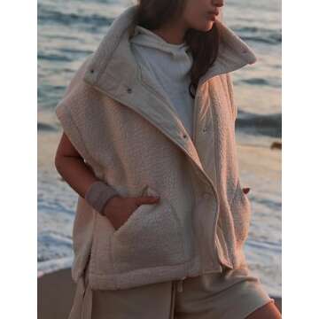 Ugerlov Women's Fleece Vest Casual Sleeveless Sherpa Jacket Oversized Button Down Vests Outerwear with Pockets,Apricot S