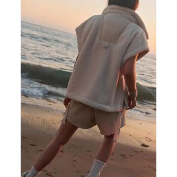 Ugerlov Women's Fleece Vest Casual Sleeveless Sherpa Jacket Oversized Button Down Vests Outerwear with Pockets,Apricot S