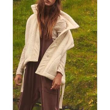 Ugerlov Women's Fleece Vest Casual Sleeveless Sherpa Jacket Oversized Button Down Vests Outerwear with Pockets,Apricot S