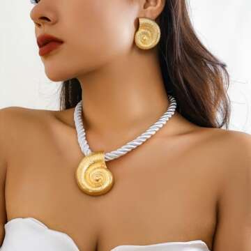 ONBRIG Seashell Necklace Starfish Earrings Beach Jewelry for Women Puka Shell Necklace Beach Necklace Summer Earrings Vacation Earrings Necklace (Seashell_Necklace_Gold)