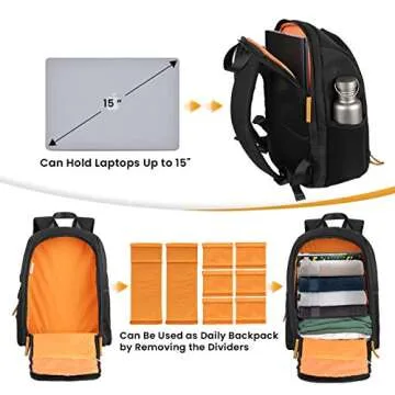 TARION Camera Backpack Waterproof Camera Bag Large Capacity Camera Case Photography Backpack with 15in Laptop Compartment Rain Cover for Men Women Photographer DSLR SLR Cameras Lens Tripod Black TB-02