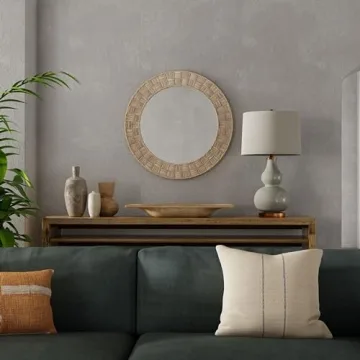 KOUBOO Round Rope Wall Mirror, Chequered, Beige/Natural