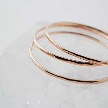 HONEYCAT Super Skinny Hammered Rose Gold Rings Trio