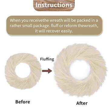 Ureymx 24'' Pampas Grass Wreath, Pampas Wreath, Boho Wreath, Artificial Pampas Wreath for All Seasons, Boho Wall Decor, Farmhouse Pampas Grass Garland (Beige, 1)
