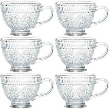 Kingrol Vintage Glass Coffee Mugs Set of 6 - Durable & Stylish
