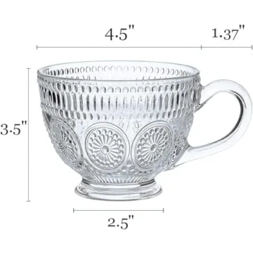 Kingrol Vintage Glass Coffee Mugs Set of 6 - Durable & Stylish