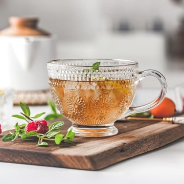 Kingrol Vintage Glass Coffee Mugs Set of 6 - Durable & Stylish