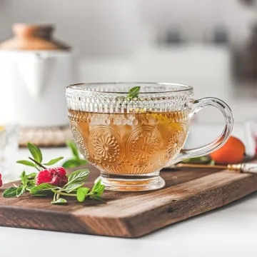 Kingrol Vintage Glass Coffee Mugs Set of 6 - Durable & Stylish