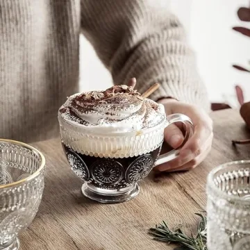 Kingrol Vintage Glass Coffee Mugs Set of 6 - Durable & Stylish