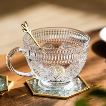 Kingrol Vintage Glass Coffee Mugs Set of 6 - Durable & Stylish