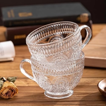 Kingrol Vintage Glass Coffee Mugs Set of 6 - Durable & Stylish