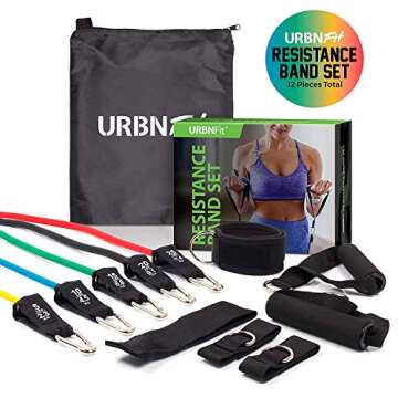 Resistance Bands Set (12 Piece) Includes Door Anchor, Ankle, Wrist Strap, Exercise Guide and Carrying Bag For Strengthening and Training (Pro Series)