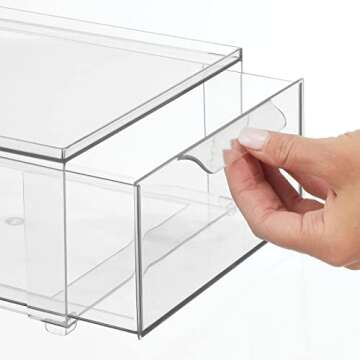 mDesign Plastic Pantry Organization and Storage Bin w/Pull Out Drawer - Shallow Stackable Kitchen Supplies Storage Container for Organizing Cabinet, Fridge, Freezer, Lumiere Collection, 8 Pack, Clear
