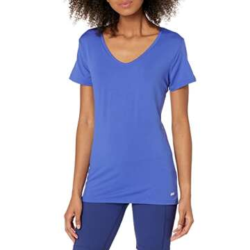 Amazon Essentials Women's Tech Stretch Short-Sleeve V-Neck T-Shirt (Available in Plus Size), Pack of 2, Black/Bright Blue, Medium