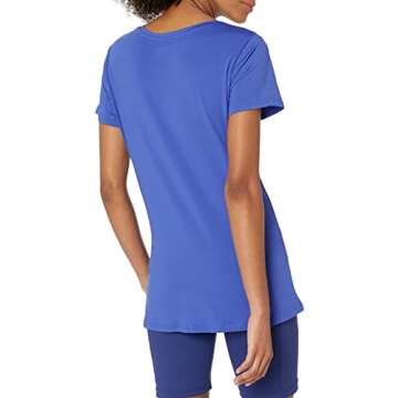 Amazon Essentials Women's Tech Stretch Short-Sleeve V-Neck T-Shirt (Available in Plus Size), Pack of 2, Black/Bright Blue, Medium