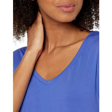 Amazon Essentials Women's Tech Stretch Short-Sleeve V-Neck T-Shirt (Available in Plus Size), Pack of 2, Black/Bright Blue, Medium