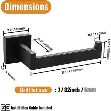 HITSLAM Matte Black Toilet Paper Holder Wall Mount Premium 304 Stainless Steel Square Toilet Paper Roll Holder for Bathroom Rustproof