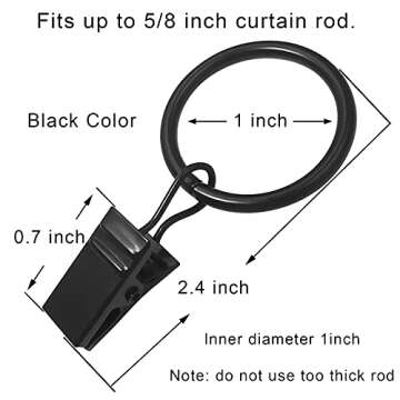 AMZSEVEN 44 Pack Metal Curtain Rings with Clips, Drapery Clips with Rings, Drapes Rings 1 in I D, Fi...