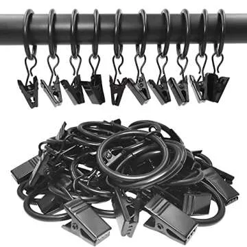 AMZSEVEN 44 Pack Metal Curtain Rings with Clips, Drapery Clips with Rings, Drapes Rings 1 in I D, Fits Diameter 6/8 in Curtain Rod, Black