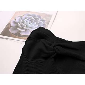 Meladyan Women Twist Knot Front Solid Knit Bandeau Tube Top Sexy Strapless Sleeveless Slim Fit Crop Tank Bustier Black