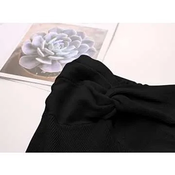 Meladyan Women Twist Knot Front Solid Knit Bandeau Tube Top Sexy Strapless Sleeveless Slim Fit Crop Tank Bustier Black