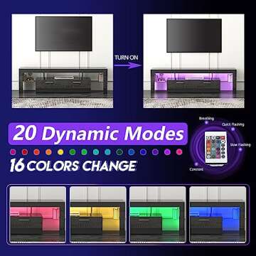 DMIDYLL Black 63 inch TV Stand with LED Lights for 55 60 65 70 75 Inch TVs, Modern TV Console with Storage Drawers for Living Room, Bedroom, High Gloss LED Entertainment Center
