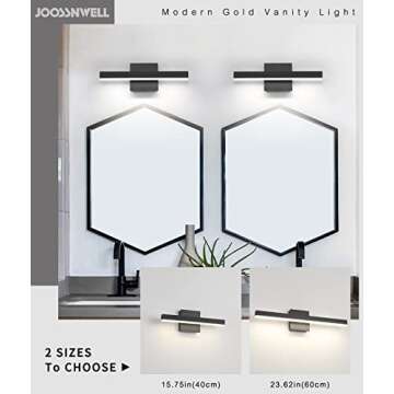 Joossnwell LED Bathroom Vanity Lighting Fixture Modern Bath Light Bar 15.75inch Black Wall Sconce 12...