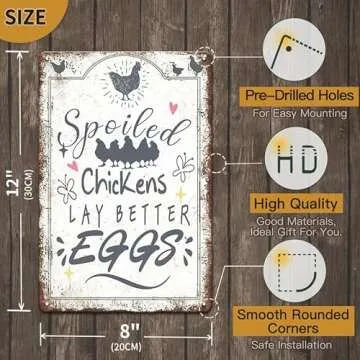 Chicken Coop Accessories Signs Chicken Decor Signs Outdoor, Spoiled Chickens Lay Better Eggs Funny Chicken Signs, 8×12 inches Chicken Sign for Coop, Home Kitchen Gate Fence Yard Chicken Gifts