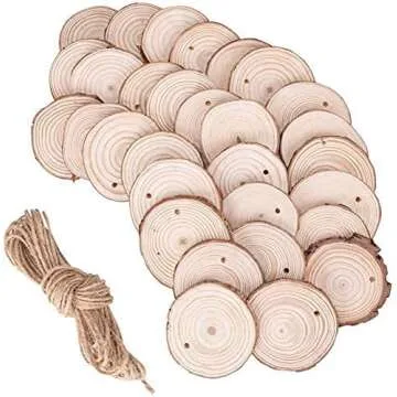Wood Ornaments 30 Pcs 2.3-2.8 Inches, Gbivbe Wood Slices Unfinished Natural Wooden Predrilled Wood Craft Kit with Hole Wooden Circles Tree Slices for Arts and Crafts, Christmas Ornament DIY Crafts