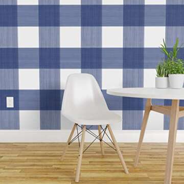 Spoonflower Navy Buffalo Plaid Stick Wallpaper Swatch
