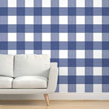 Spoonflower Navy Buffalo Plaid Stick Wallpaper Swatch