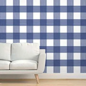 Spoonflower Navy Buffalo Plaid Stick Wallpaper Swatch