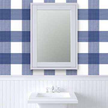 Spoonflower Navy Buffalo Plaid Stick Wallpaper Swatch