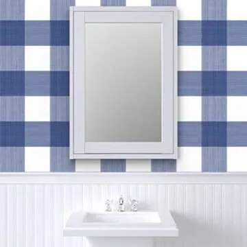 Spoonflower Navy Buffalo Plaid Stick Wallpaper Swatch