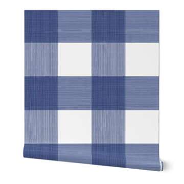 Spoonflower Navy Buffalo Plaid Stick Wallpaper Swatch