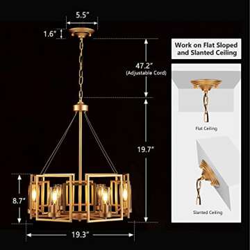 IKK Modern Gold Farmhouse Chandeliers for Dining Room, 6-Lights Gold Drum Metal Frame Light Fixture, Easy Install, 20" Large Pendant Lighting with Clear Glass Shade for Island Kitchen Room Foyer