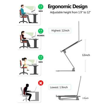 Letlar Laptop Stand Adjustable, Laptop Holder, Aluminum Laptop Riser Stand for Desk, Adjustable Height 1.9"-12", Compatible with MacBook, Air, Pro, Dell XPS, Samsung, All Laptops 8-15.6 Inches-Silver