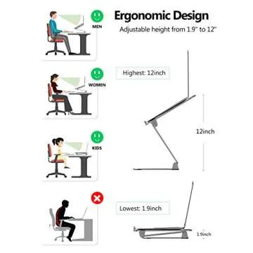 Letlar Laptop Stand Adjustable, Laptop Holder, Aluminum Laptop Riser Stand for Desk, Adjustable Height 1.9"-12", Compatible with MacBook, Air, Pro, Dell XPS, Samsung, All Laptops 8-15.6 Inches-Silver