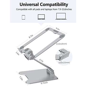 Letlar Laptop Stand Adjustable, Laptop Holder, Aluminum Laptop Riser Stand for Desk, Adjustable Height 1.9"-12", Compatible with MacBook, Air, Pro, Dell XPS, Samsung, All Laptops 8-15.6 Inches-Silver