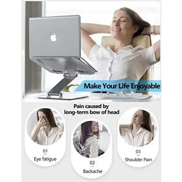 Letlar Laptop Stand Adjustable, Laptop Holder, Aluminum Laptop Riser Stand for Desk, Adjustable Height 1.9"-12", Compatible with MacBook, Air, Pro, Dell XPS, Samsung, All Laptops 8-15.6 Inches-Silver